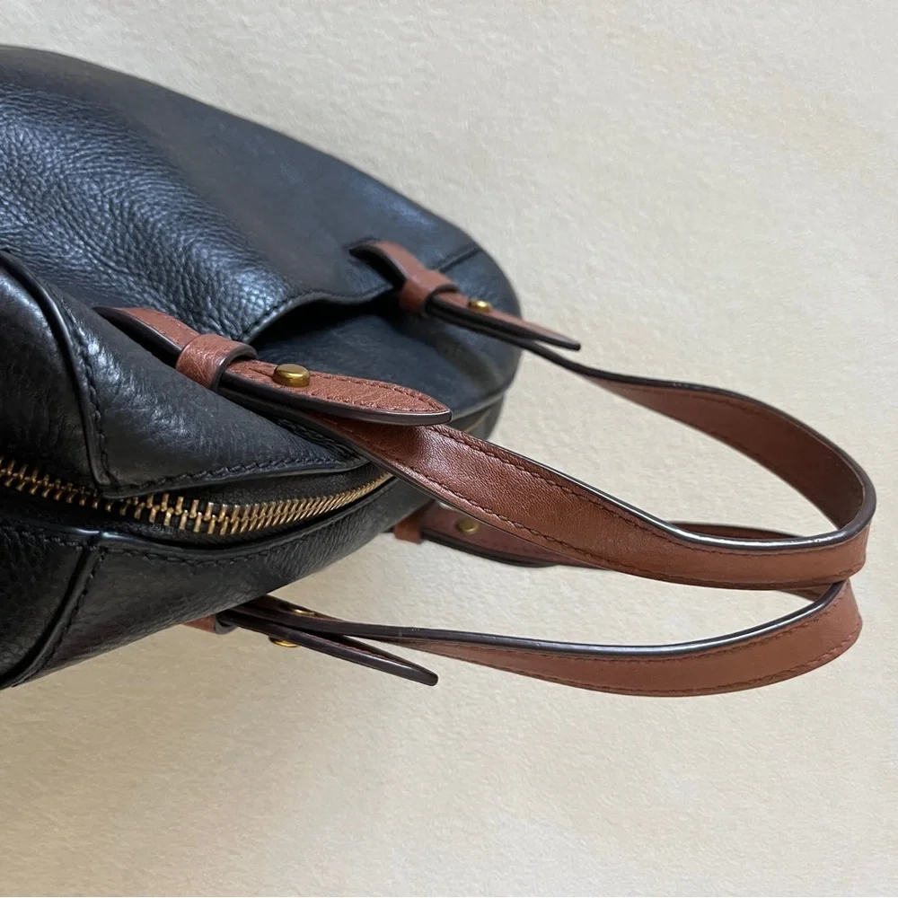 Fossil Black Brown Rachel Small Leather Satchel Purse Handbag Classic - no strap
